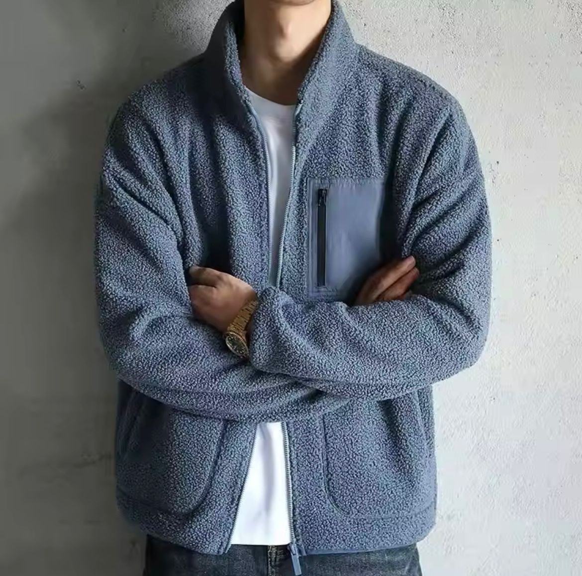 Herren-Reißverschlussjacke mit hohem Kragen und mehreren Taschen