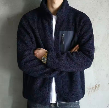 Men’s Zip Up Jacket with High Neck and Multiple Pockets
