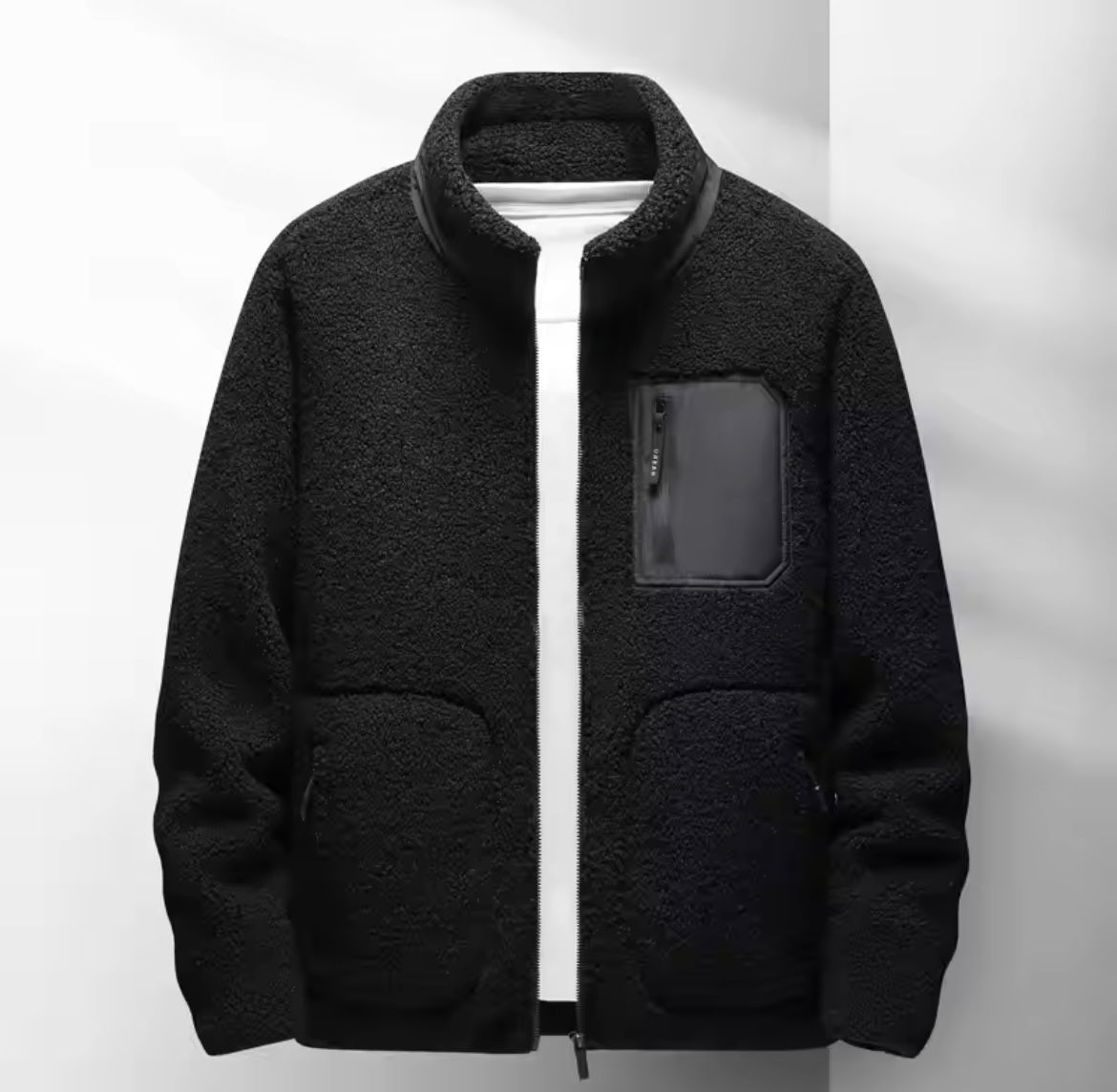 Men’s Zip Up Jacket with High Neck and Multiple Pockets