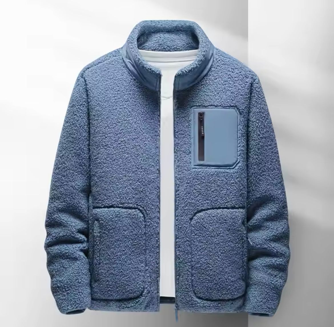 Men’s Zip Up Jacket with High Neck and Multiple Pockets
