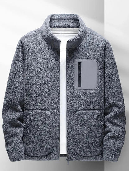 Men’s Zip Up Jacket with High Neck and Multiple Pockets