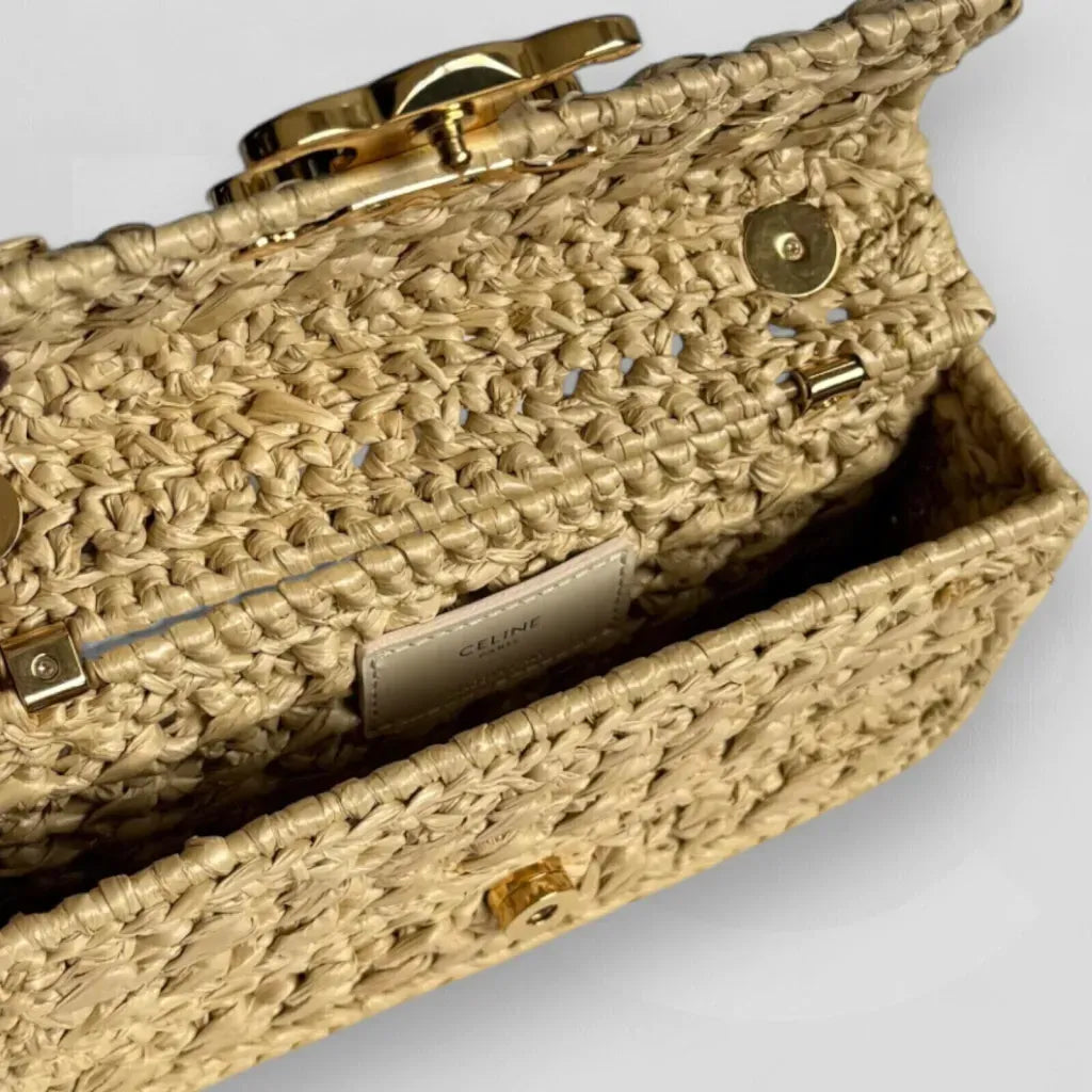 Celine Claude Shoulder Bag with Chain in Raffia with Woven Effect