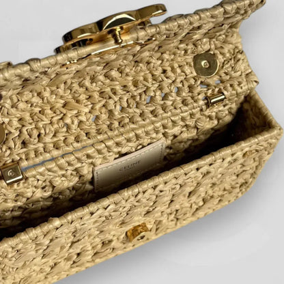 Celine Claude Shoulder Bag with Chain in Raffia with Woven Effect