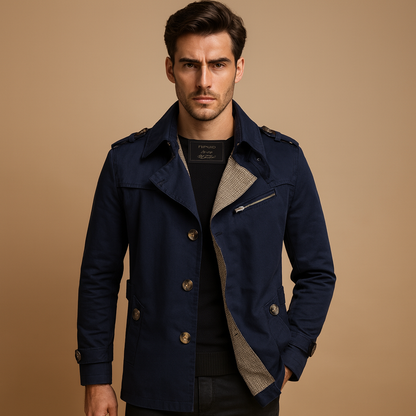 Men’s Waterproof Trench Coat – Classic Double-Breasted Design